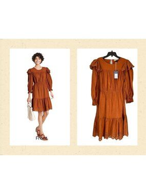 Women's Ruffle Long Sleeve Ruffle Dress - Universal Thread Brown Large